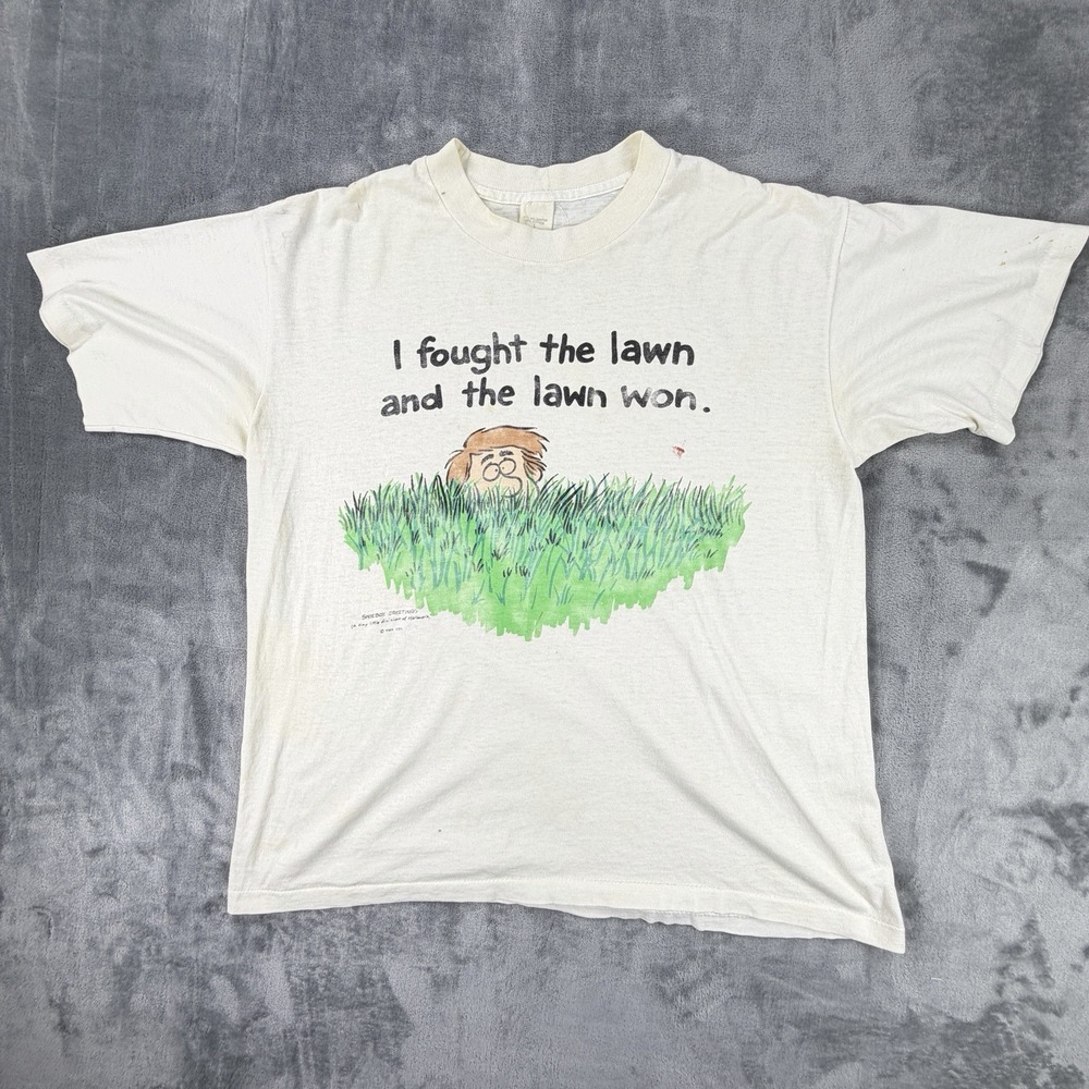 Vintage 80s 90s Shoebox Greetings Hallmark I Fought Lawn T Shirt L USA